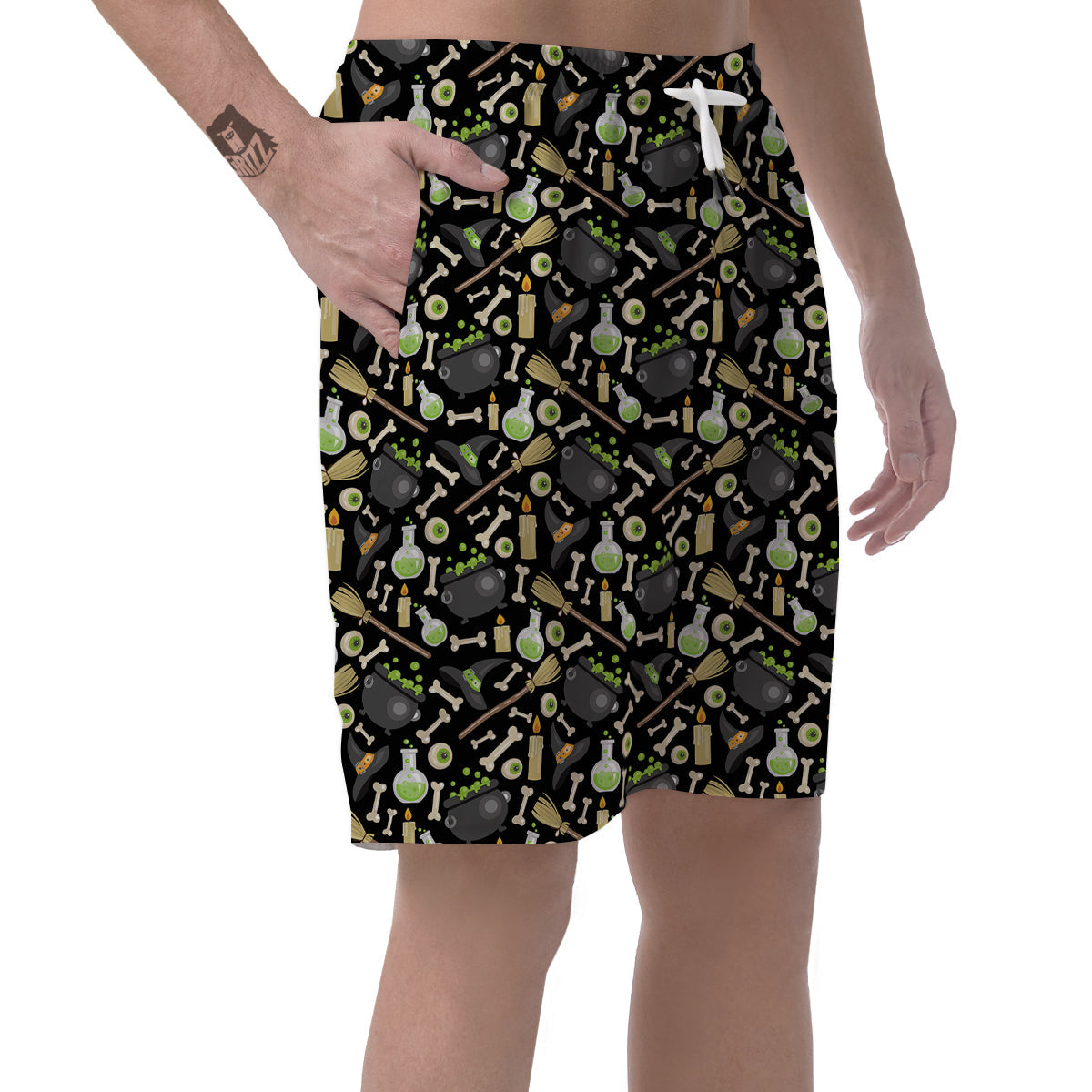 Witch Cauldron Green Print Pattern Men's Shorts-grizzshop
