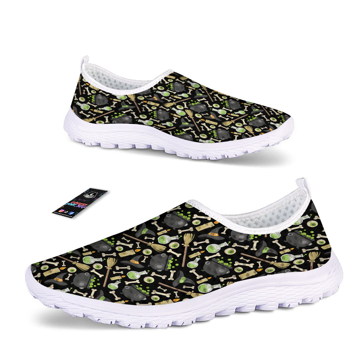 Witch Cauldron Green Print Pattern Nurse Shoes-grizzshop