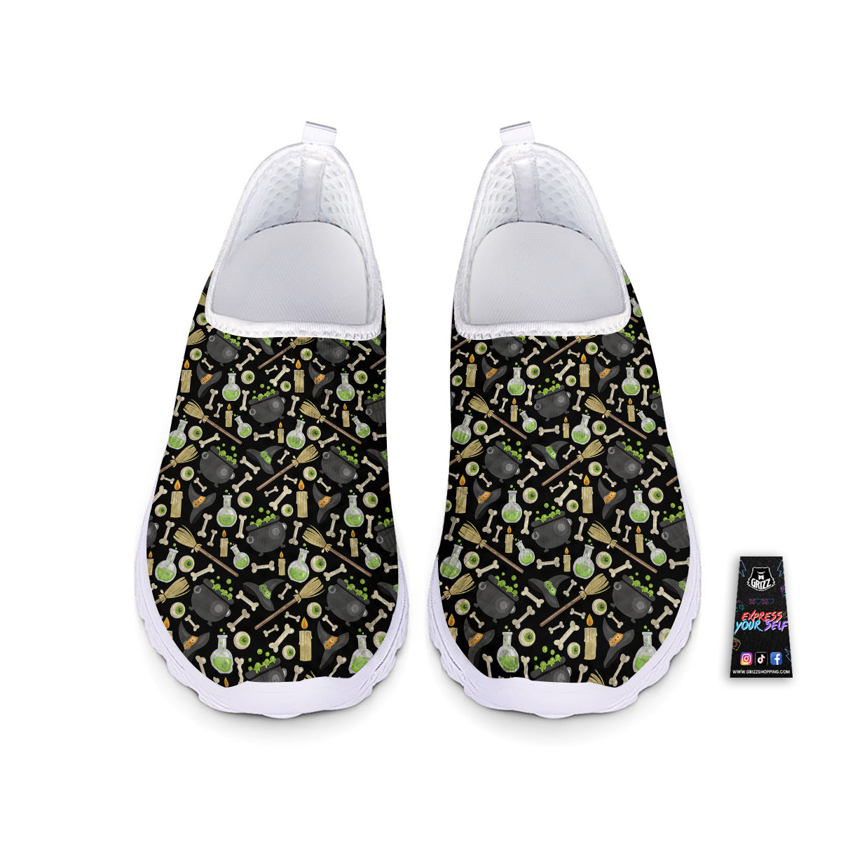 Witch Cauldron Green Print Pattern Nurse Shoes-grizzshop