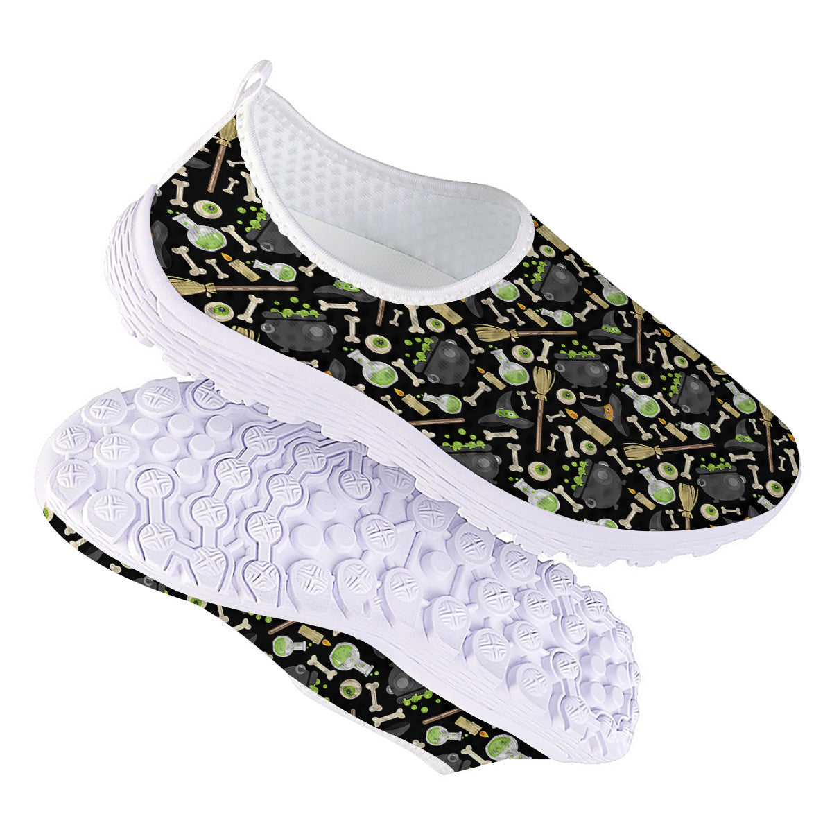 Witch Cauldron Green Print Pattern Nurse Shoes-grizzshop