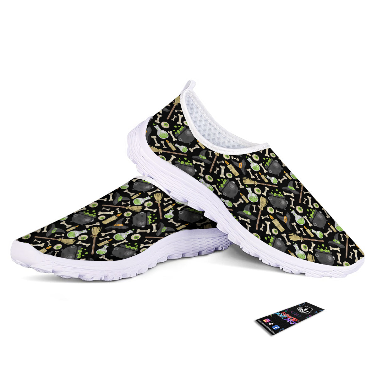 Witch Cauldron Green Print Pattern Nurse Shoes-grizzshop