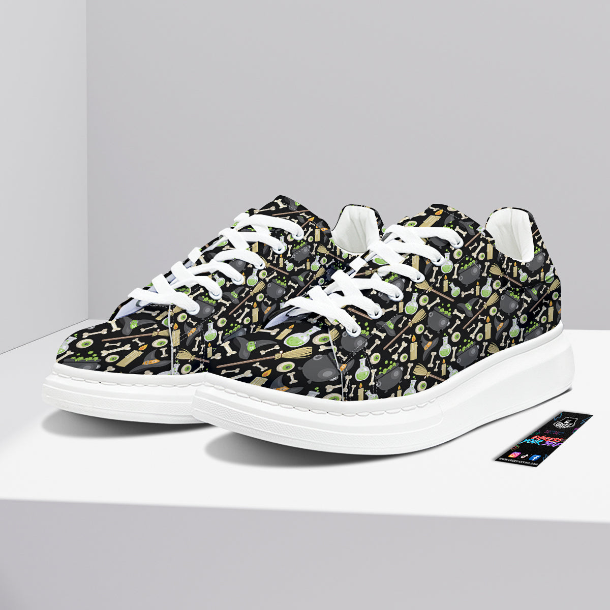 Witch Cauldron Green Print Pattern Platform Shoes-grizzshop