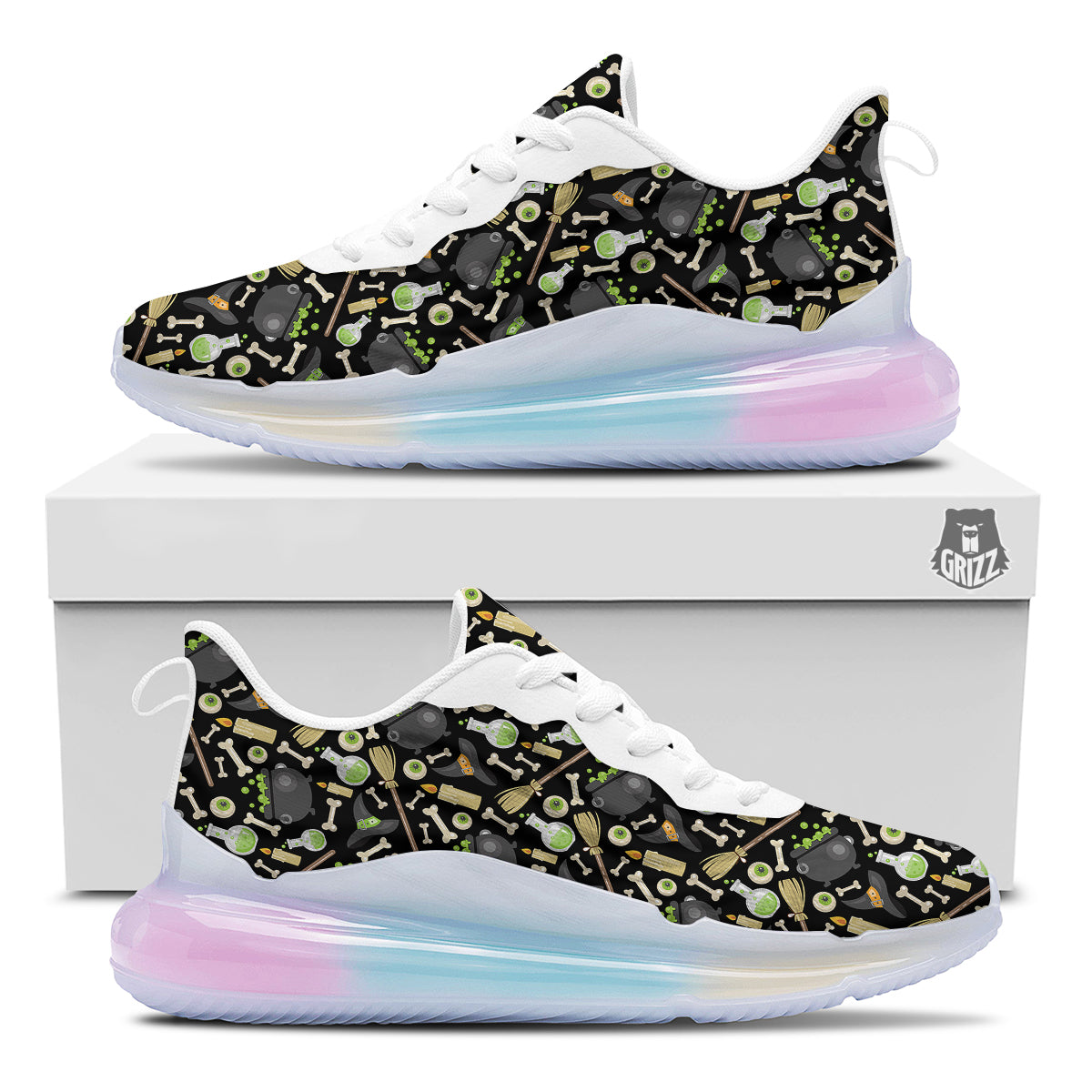 Witch Cauldron Green Print Pattern Running Sneakers-grizzshop