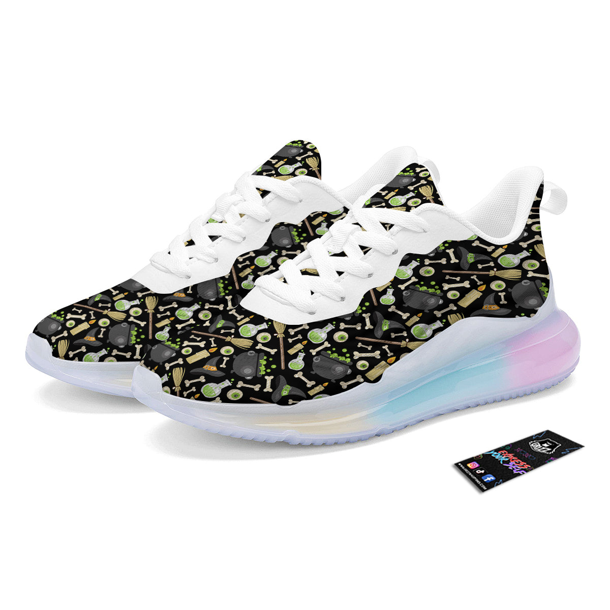 Witch Cauldron Green Print Pattern Running Sneakers-grizzshop
