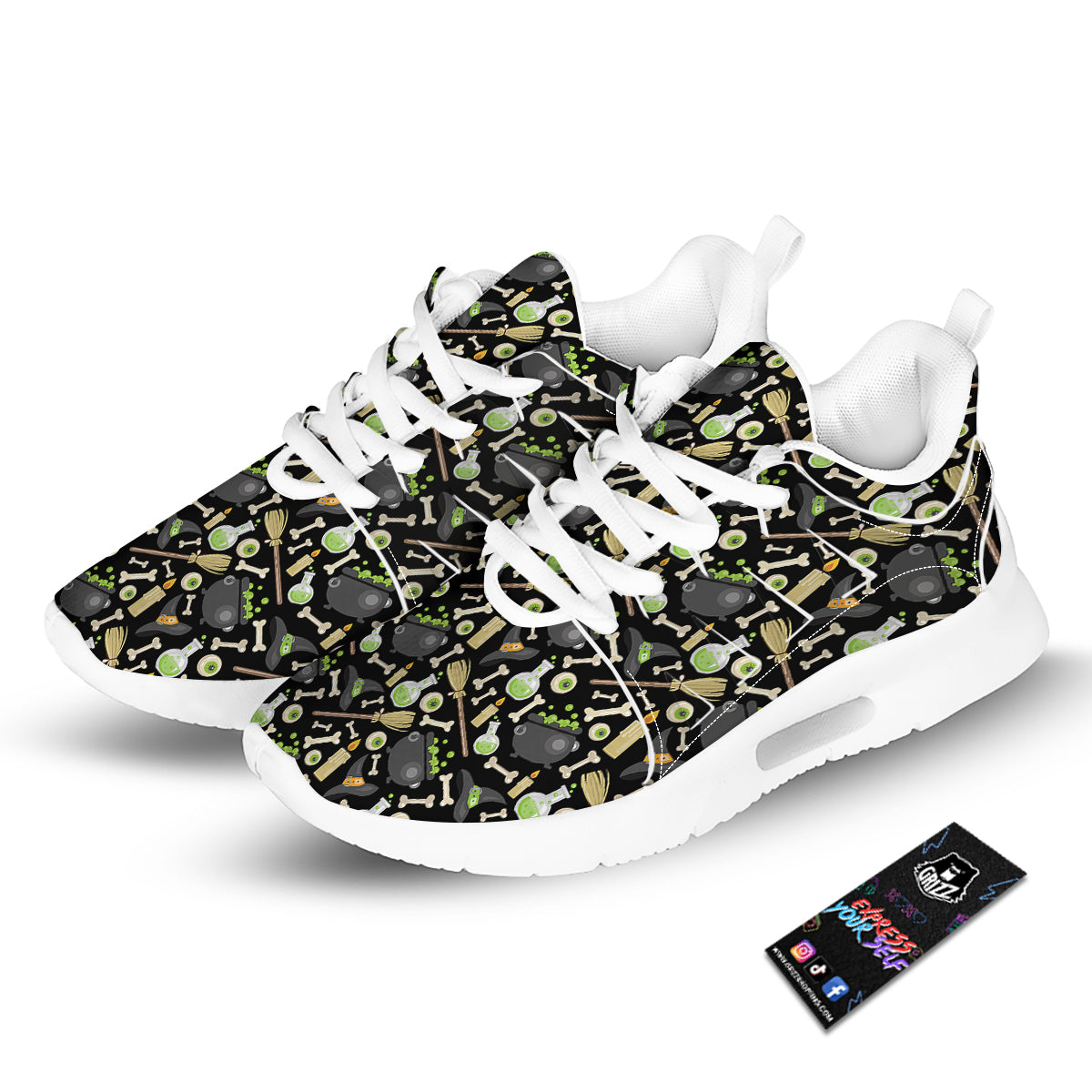 Witch Cauldron Green Print Pattern Tennis Shoes-grizzshop