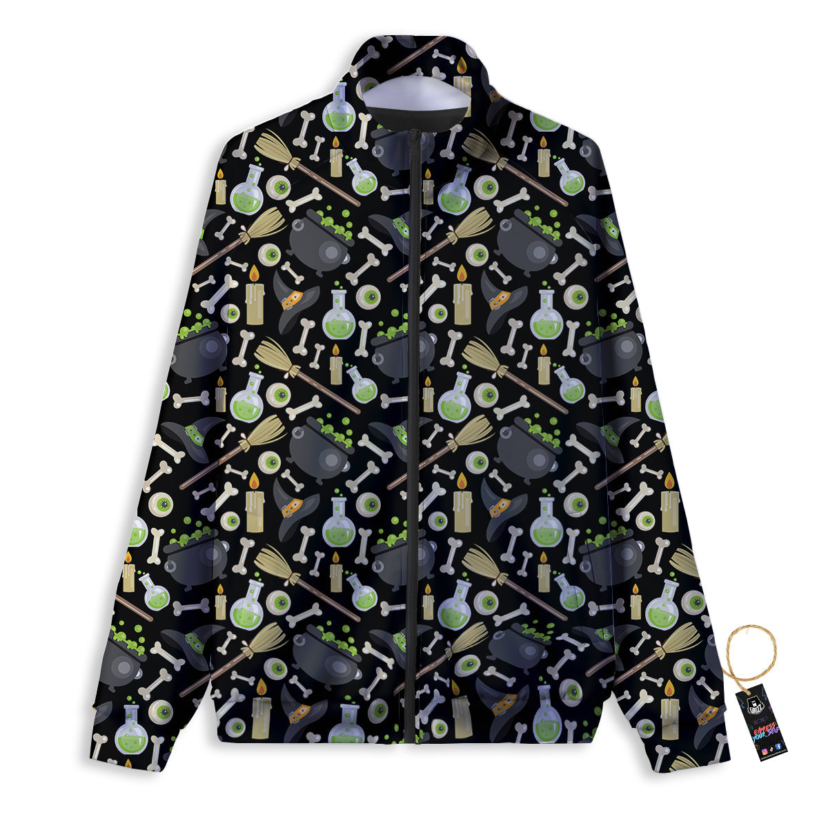 Witch Cauldron Green Print Pattern Track Jacket-grizzshop
