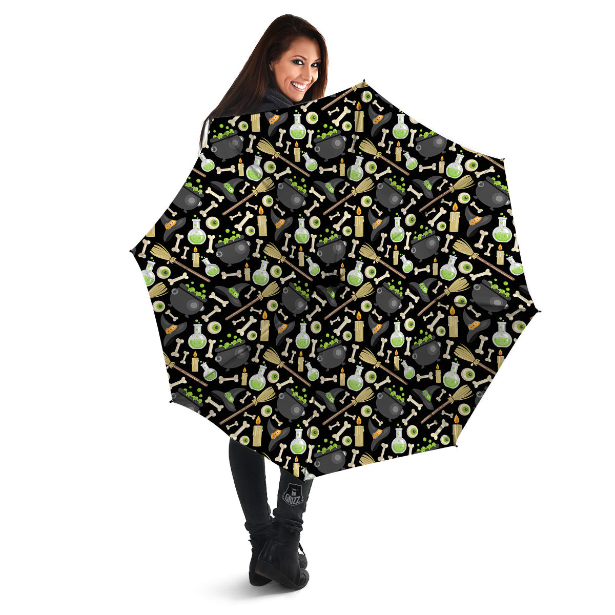 Witch Cauldron Green Print Pattern Umbrella-grizzshop