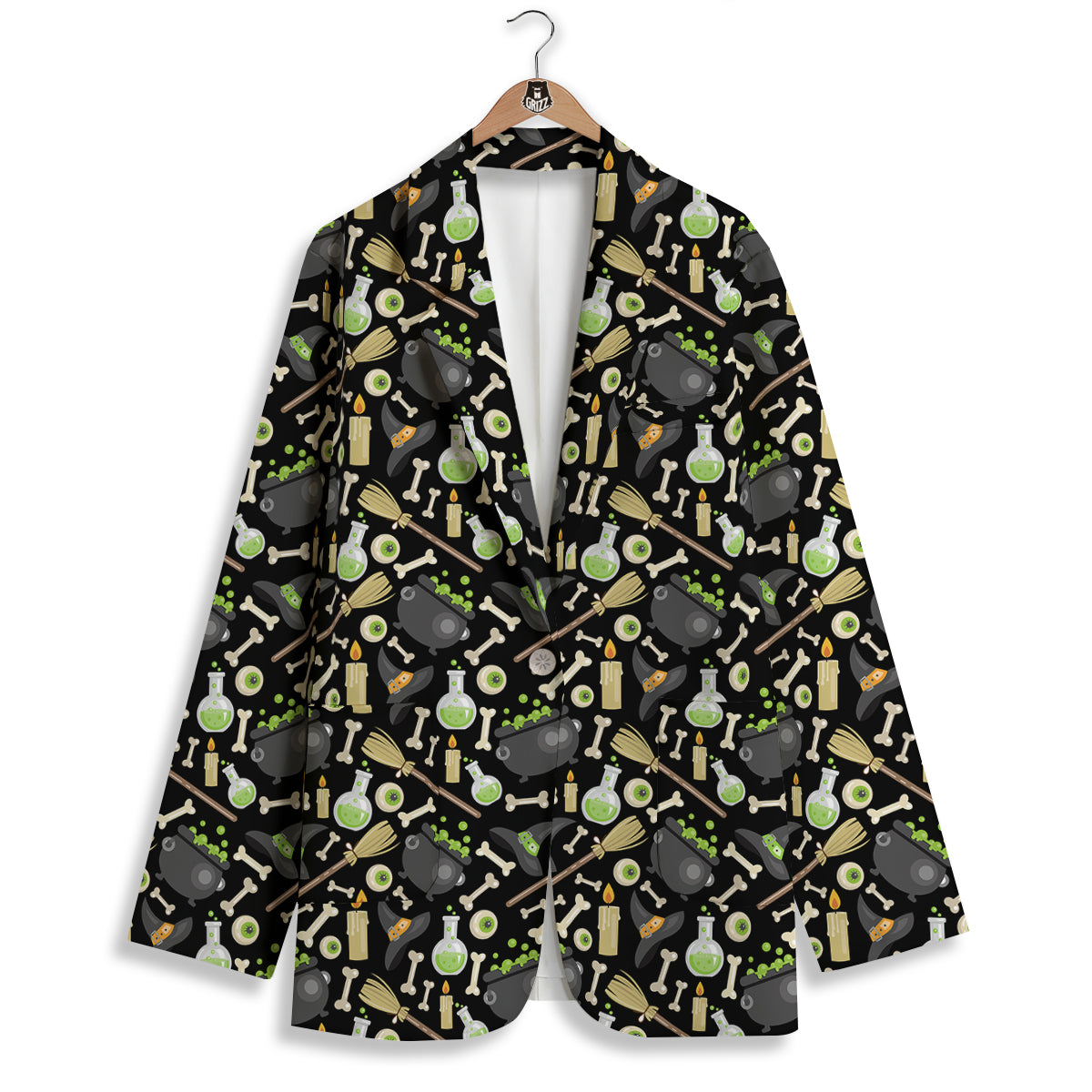 Witch Cauldron Green Print Pattern Women's Blazer-grizzshop