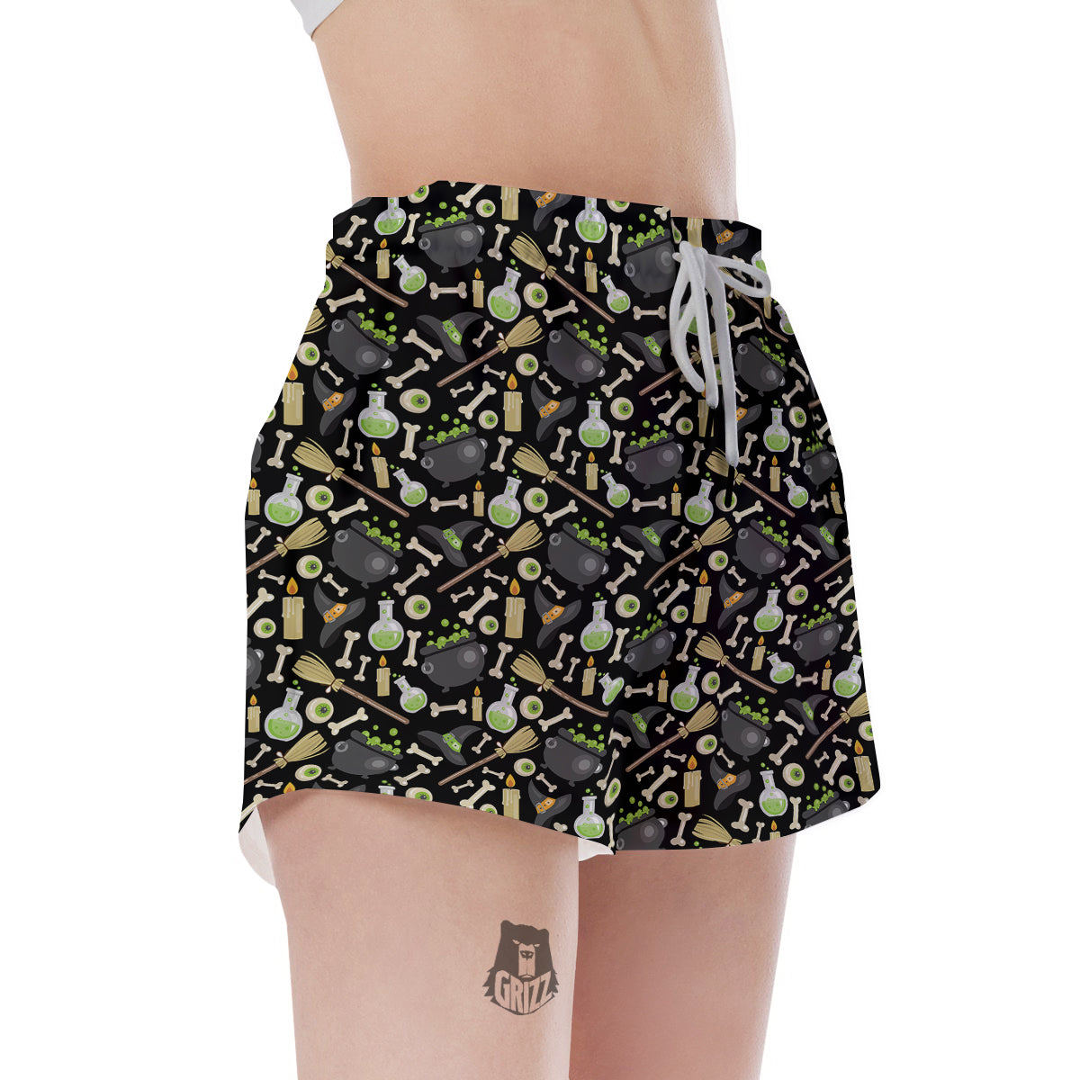Witch Cauldron Green Print Pattern Women's Shorts-grizzshop