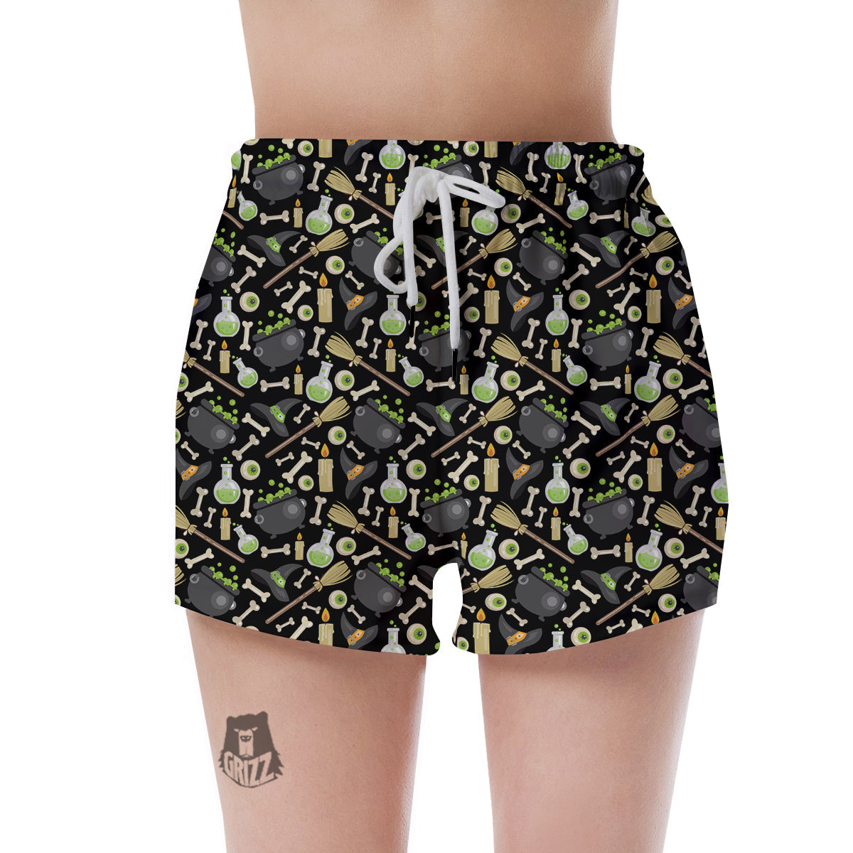 Witch Cauldron Green Print Pattern Women's Shorts-grizzshop