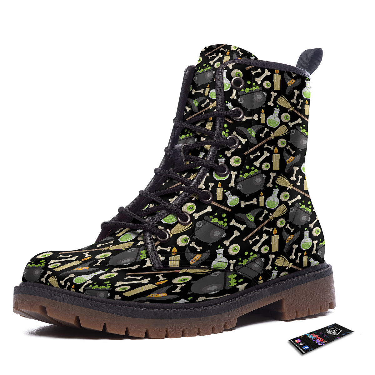 Witch Cauldron Green Print Pattern Work Boots-grizzshop