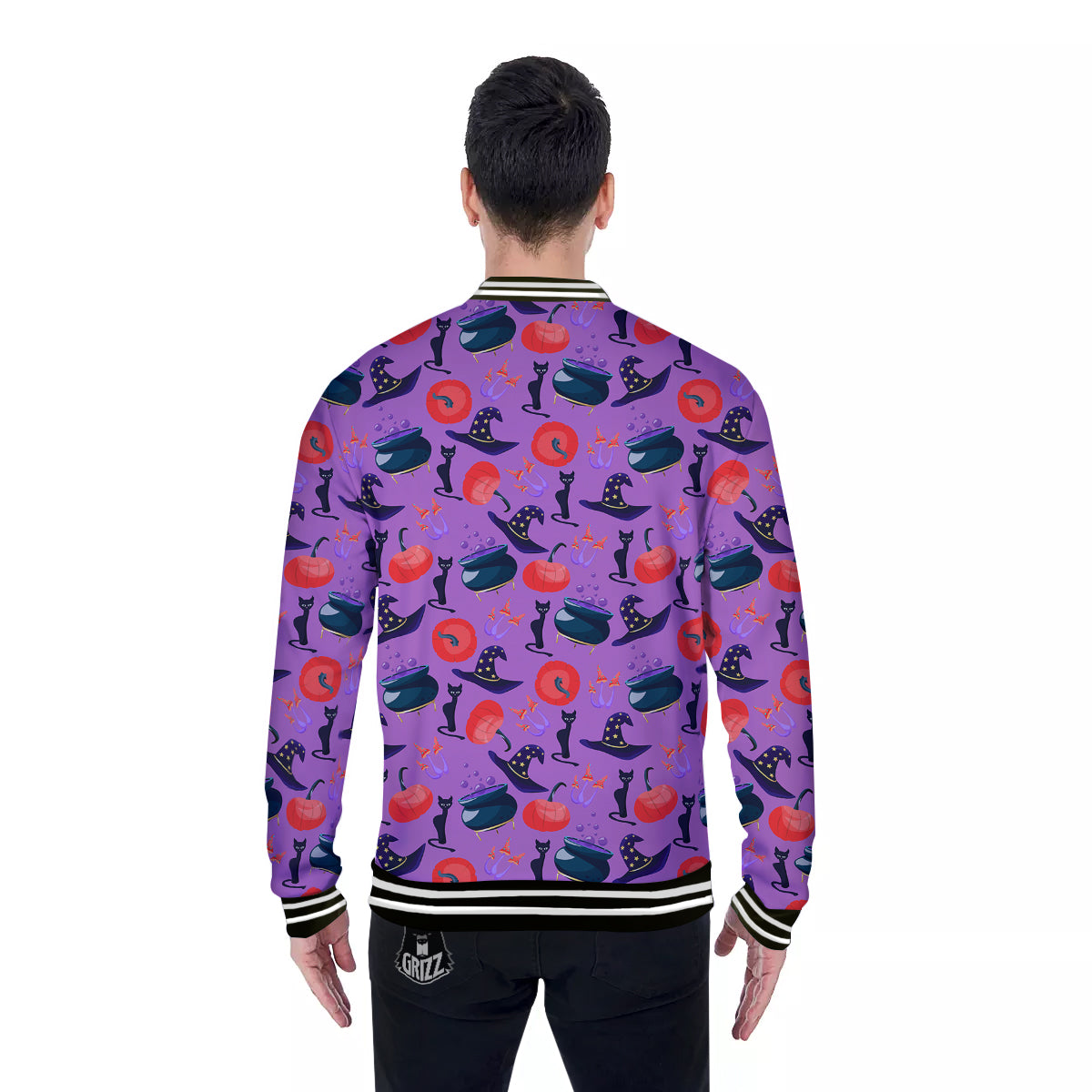 Witch Cauldron Halloween Print Pattern Baseball Jacket-grizzshop
