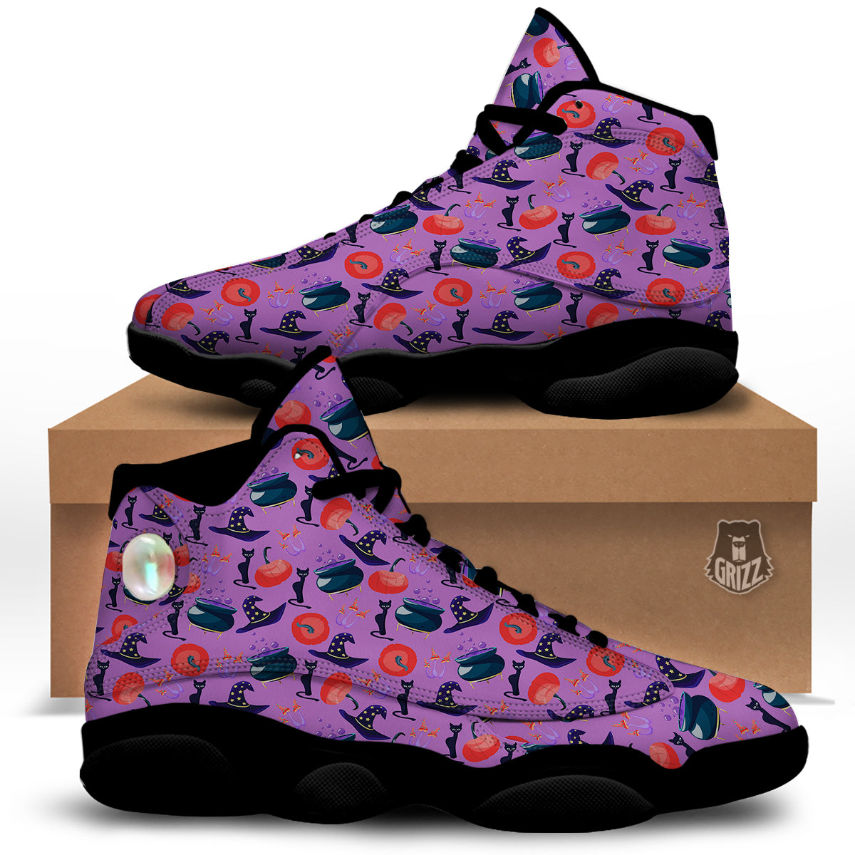 Witch Cauldron Halloween Print Pattern Black Basketball Shoes-grizzshop