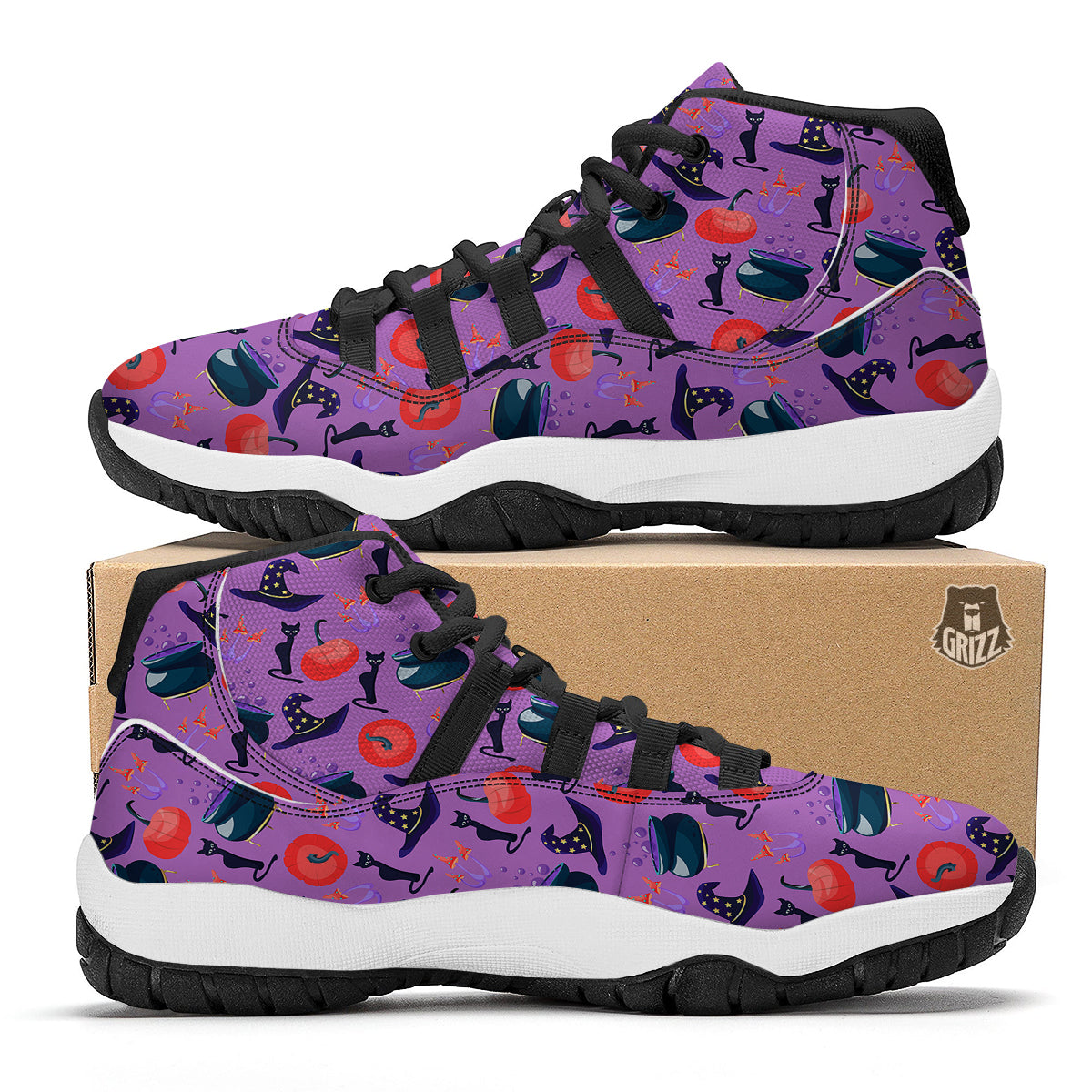 Witch Cauldron Halloween Print Pattern Black Bball Shoes-grizzshop