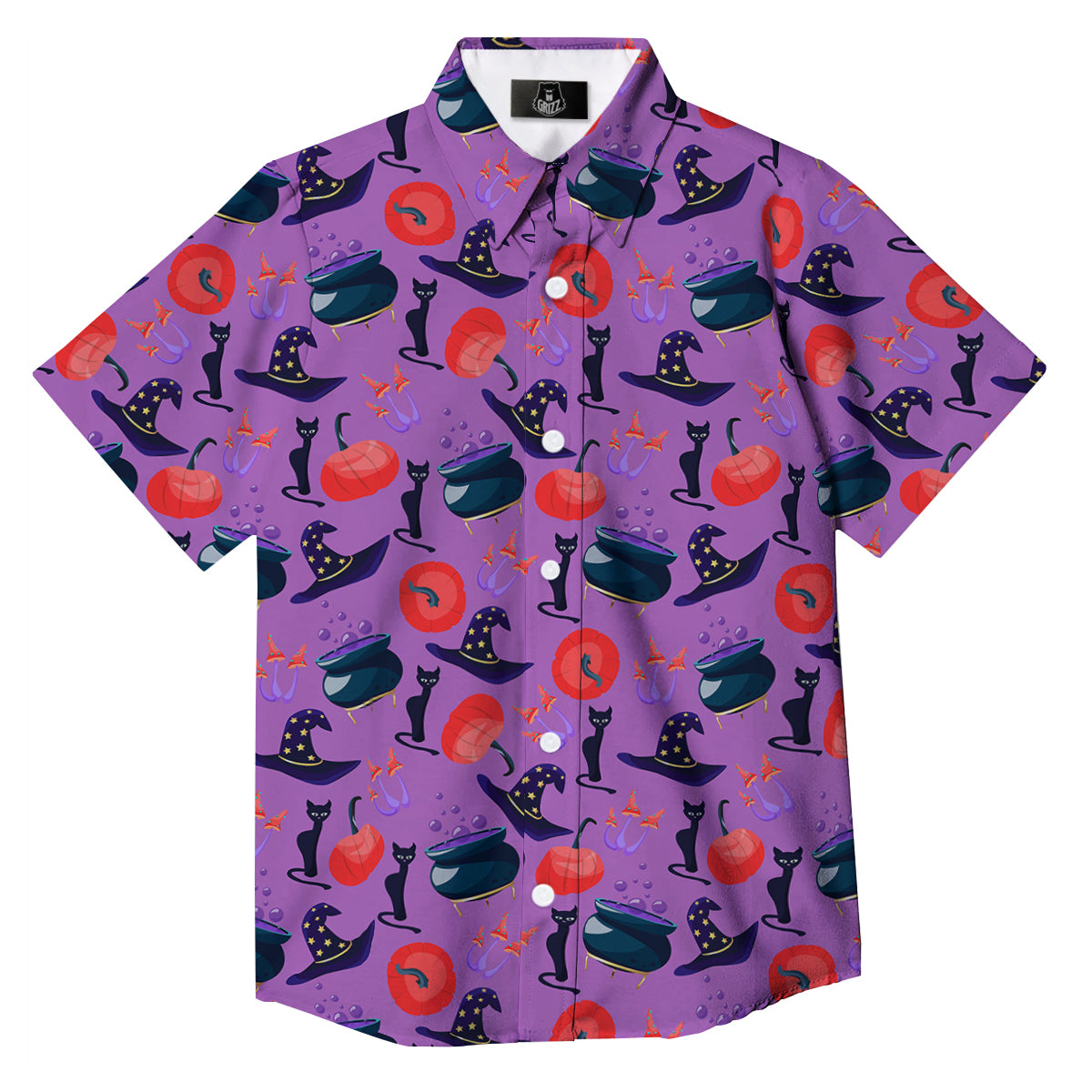 Witch Cauldron Halloween Print Pattern Button Up Shirt-grizzshop
