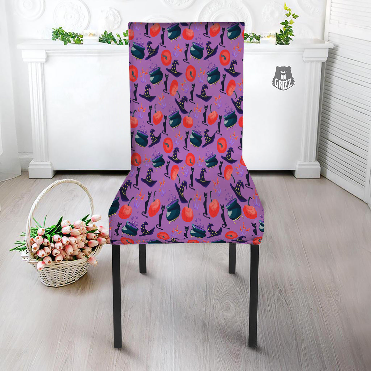 Witch Cauldron Halloween Print Pattern Dining Chair Slipcover-grizzshop