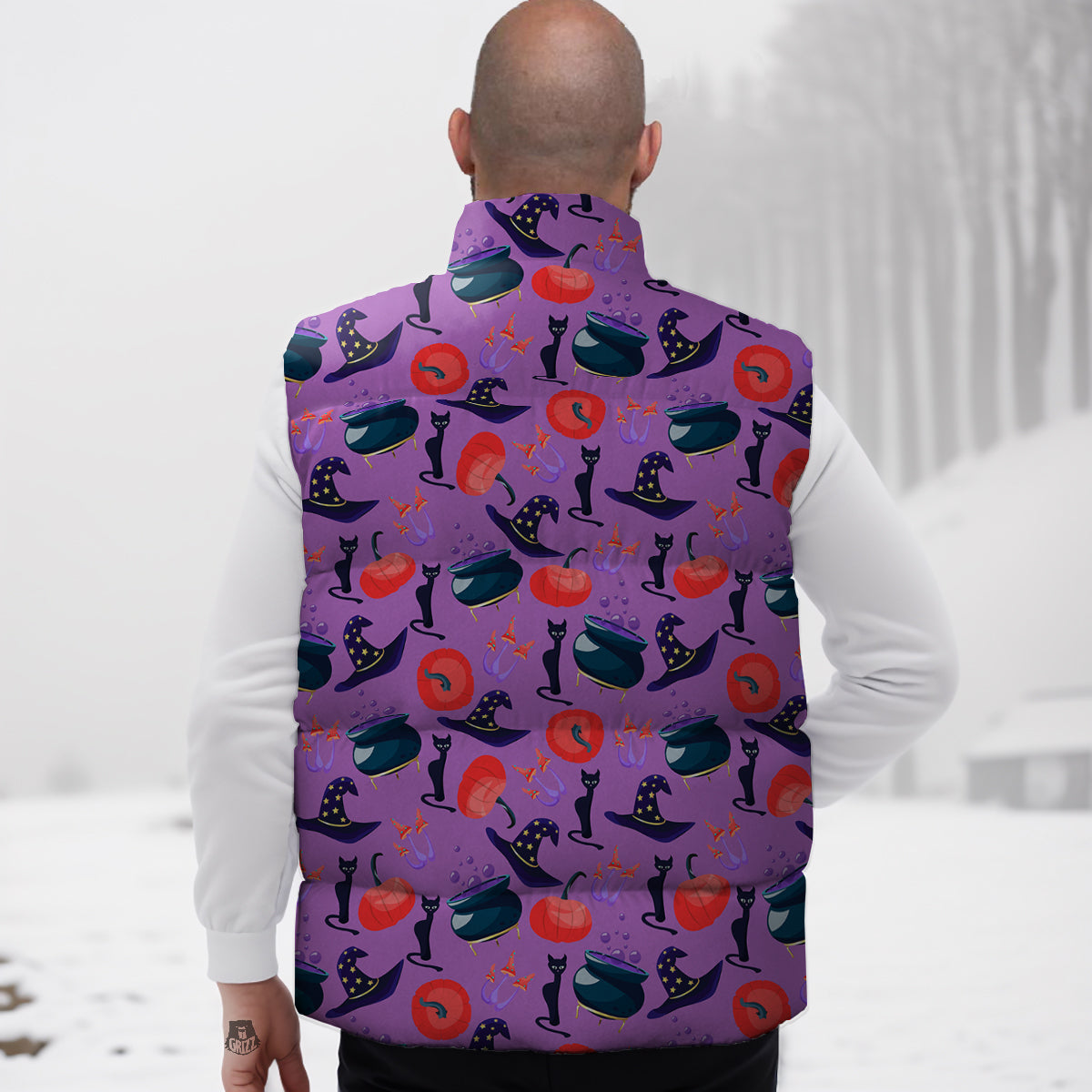 Witch Cauldron Halloween Print Pattern Down Vest