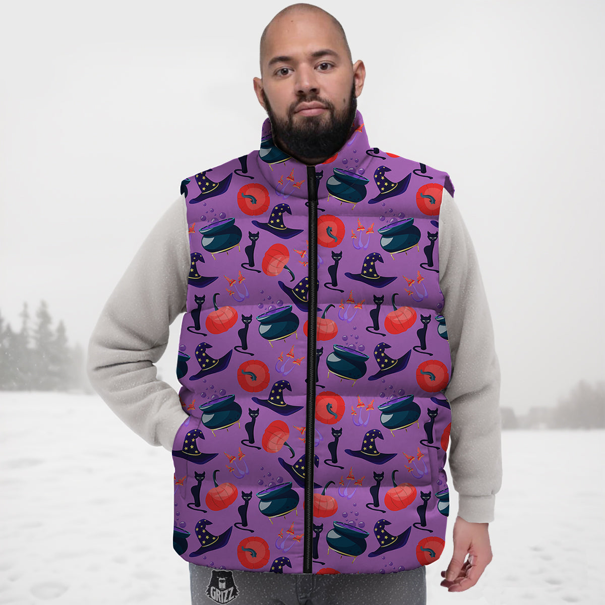 Witch Cauldron Halloween Print Pattern Down Vest