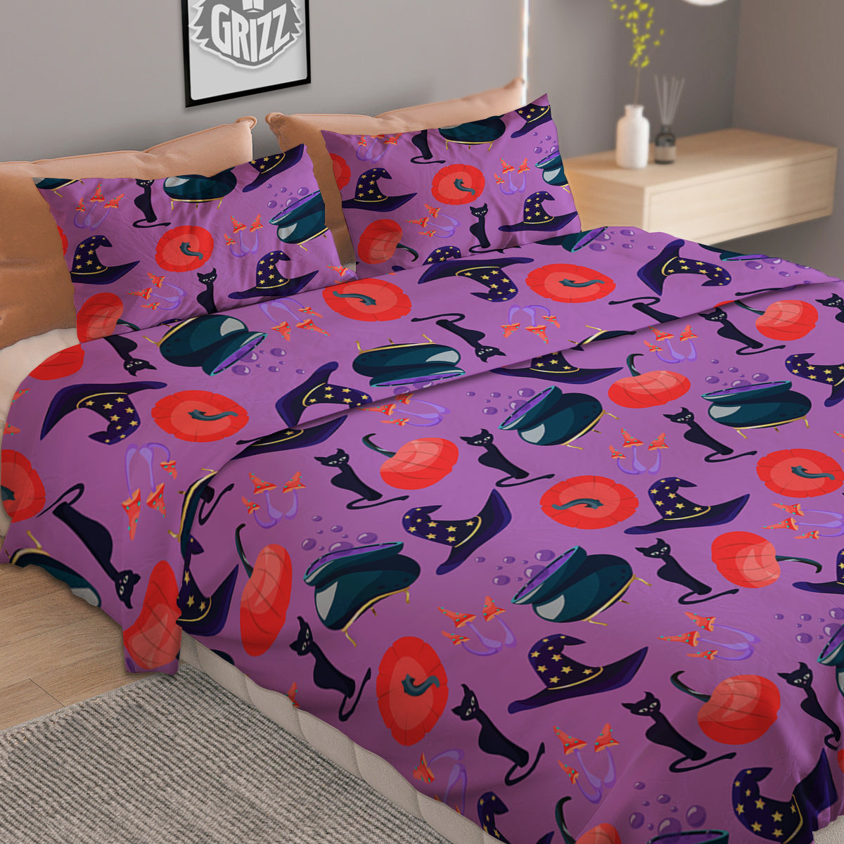Witch Cauldron Halloween Print Pattern Duvet Cover Bedding Set