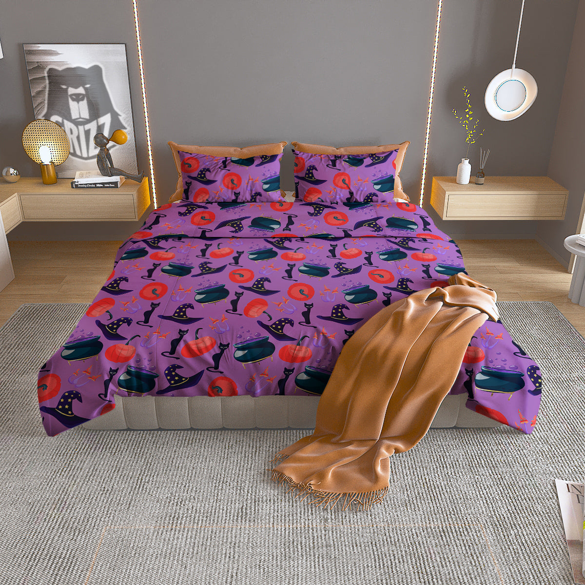 Witch Cauldron Halloween Print Pattern Duvet Cover Bedding Set