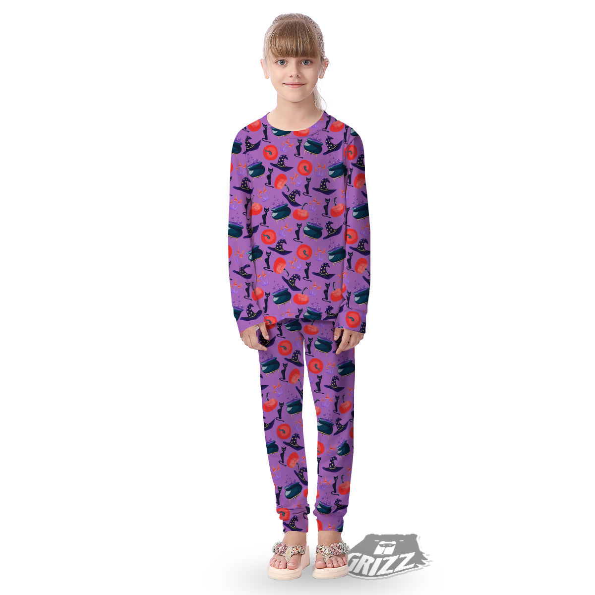 Witch Cauldron Halloween Print Pattern Kid's Pajamas-grizzshop