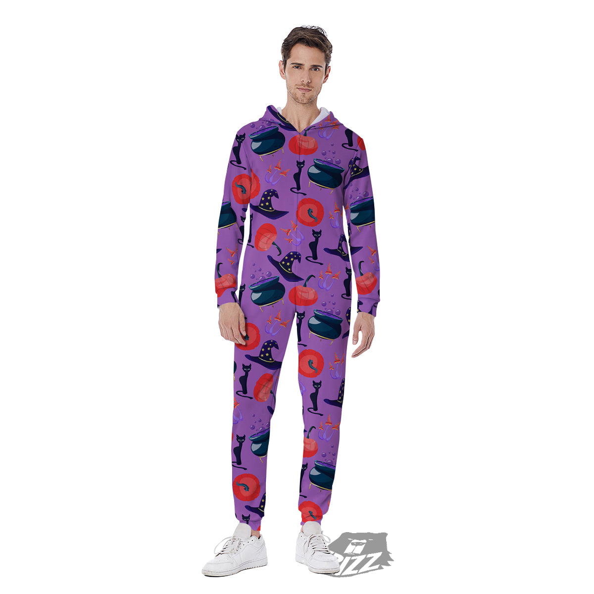 Witch Cauldron Halloween Print Pattern Men's Jumpsuit-grizzshop