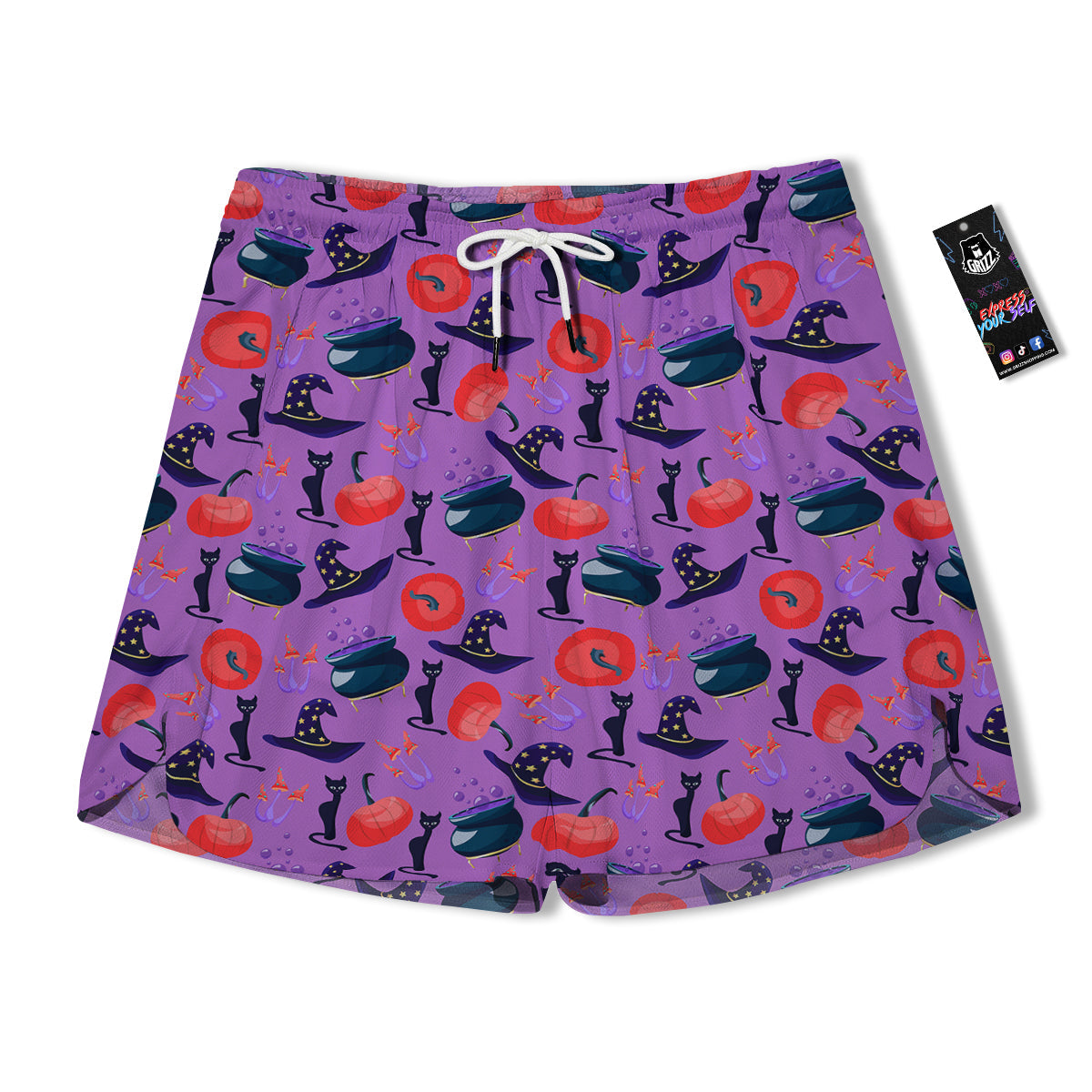 Witch Cauldron Halloween Print Pattern Men's Running Shorts-grizzshop