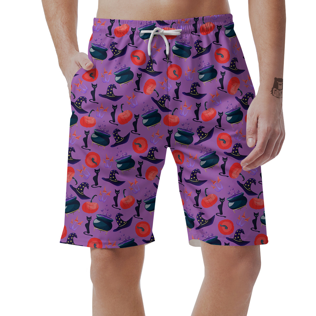 Witch Cauldron Halloween Print Pattern Men's Shorts-grizzshop