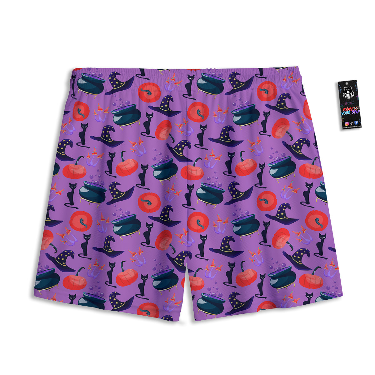 Witch Cauldron Halloween Print Pattern Mesh Shorts