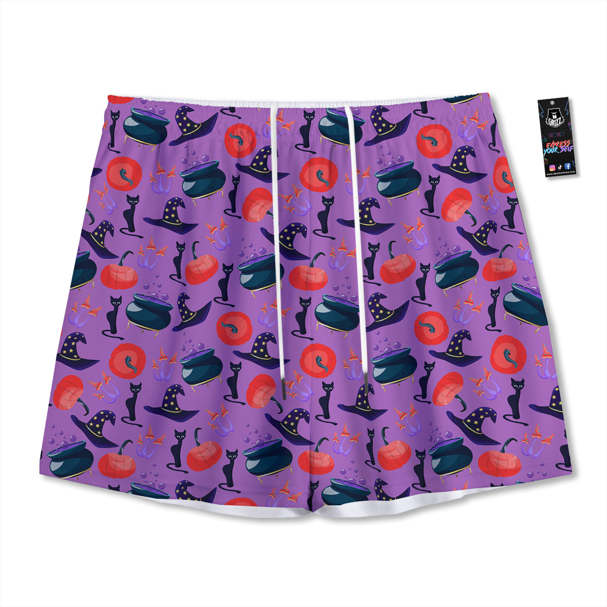 Witch Cauldron Halloween Print Pattern Mesh Shorts