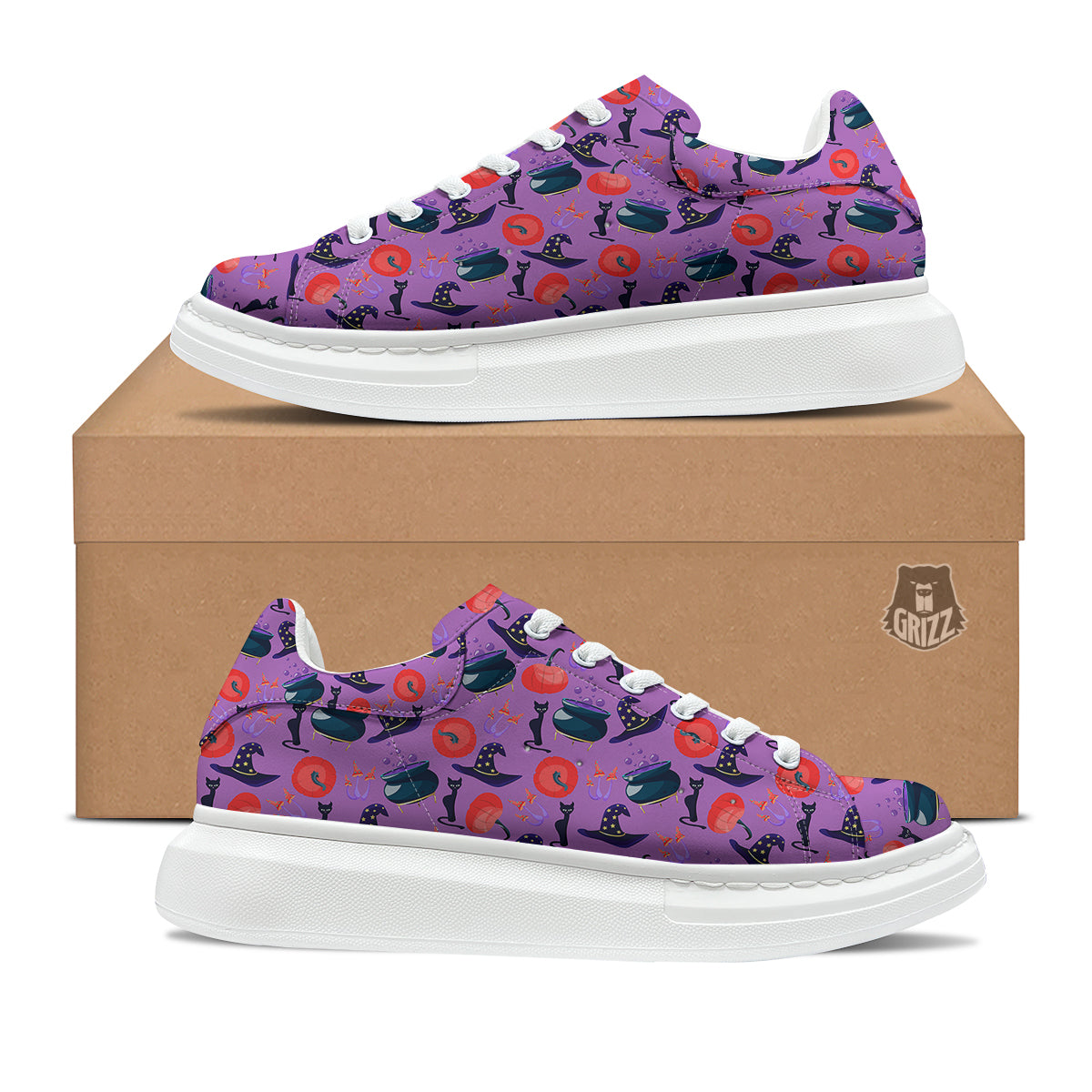 Witch Cauldron Halloween Print Pattern Platform Shoes-grizzshop