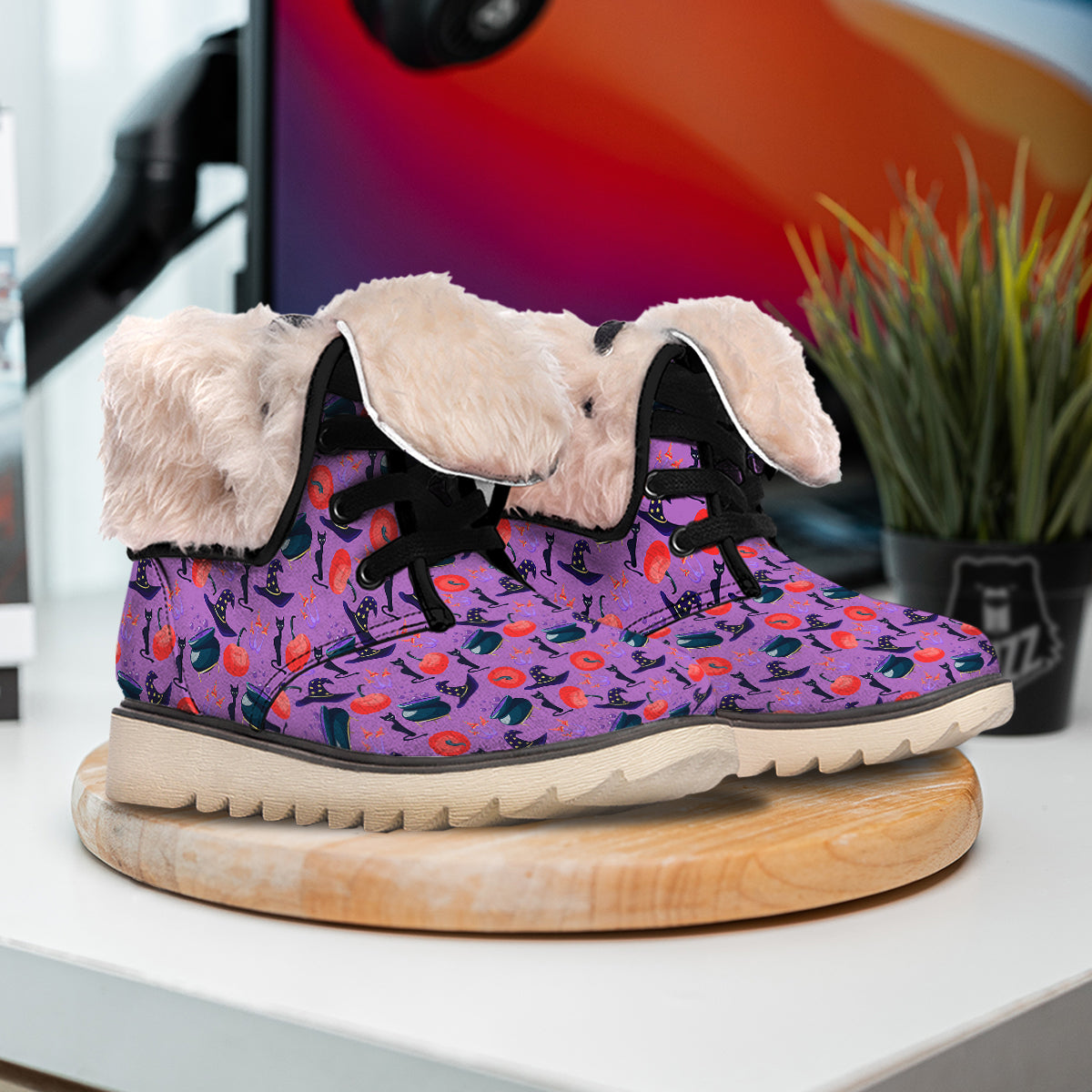 Witch Cauldron Halloween Print Pattern Snow Boots-grizzshop