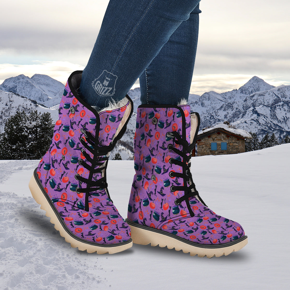 Witch Cauldron Halloween Print Pattern Snow Boots-grizzshop