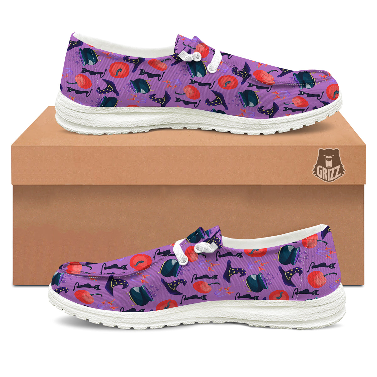 Witch Cauldron Halloween Print Pattern White Loafers-grizzshop