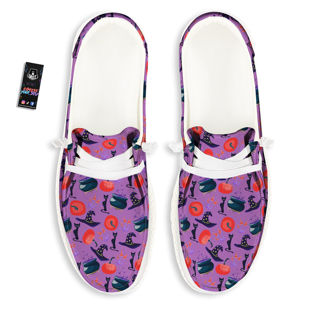 Witch Cauldron Halloween Print Pattern White Loafers-grizzshop
