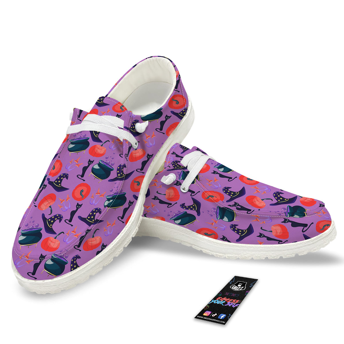 Witch Cauldron Halloween Print Pattern White Loafers-grizzshop