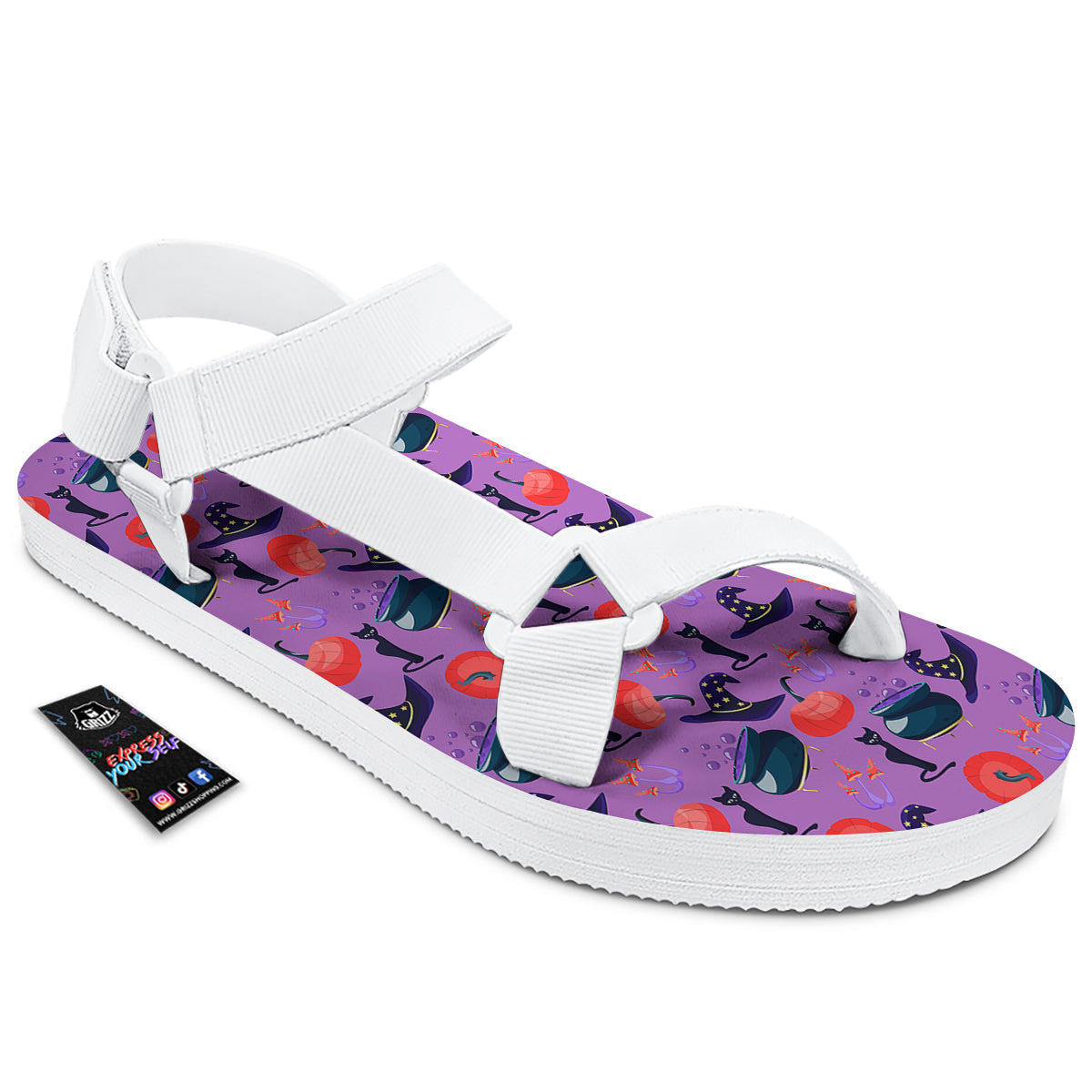 Witch Cauldron Halloween Print Pattern White Open Toe Sandals-grizzshop