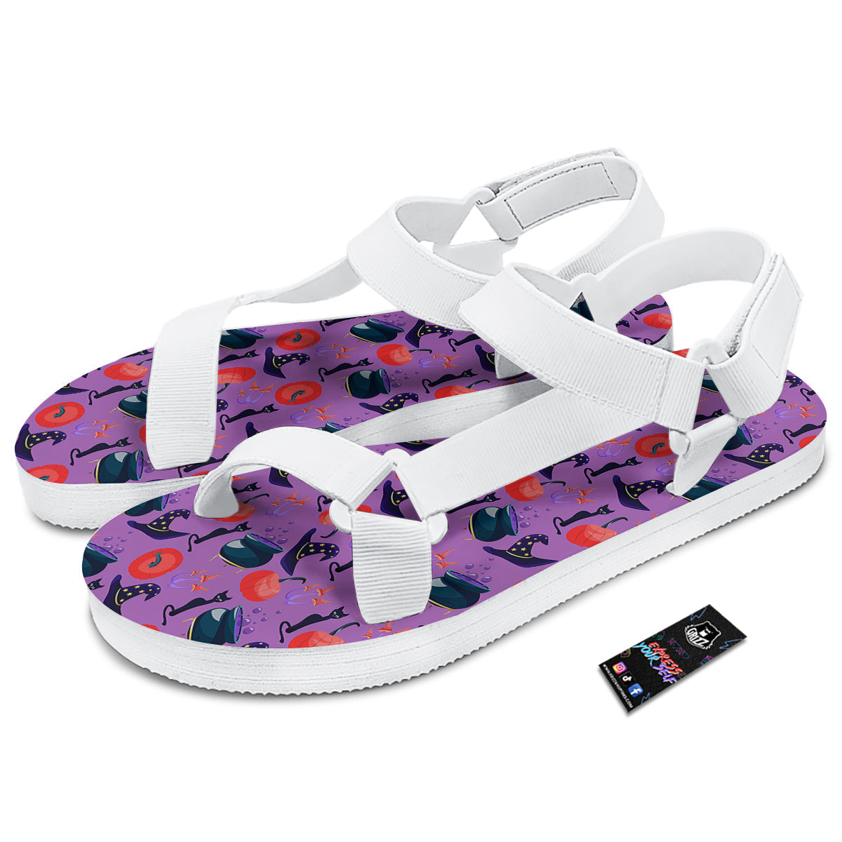 Witch Cauldron Halloween Print Pattern White Open Toe Sandals-grizzshop