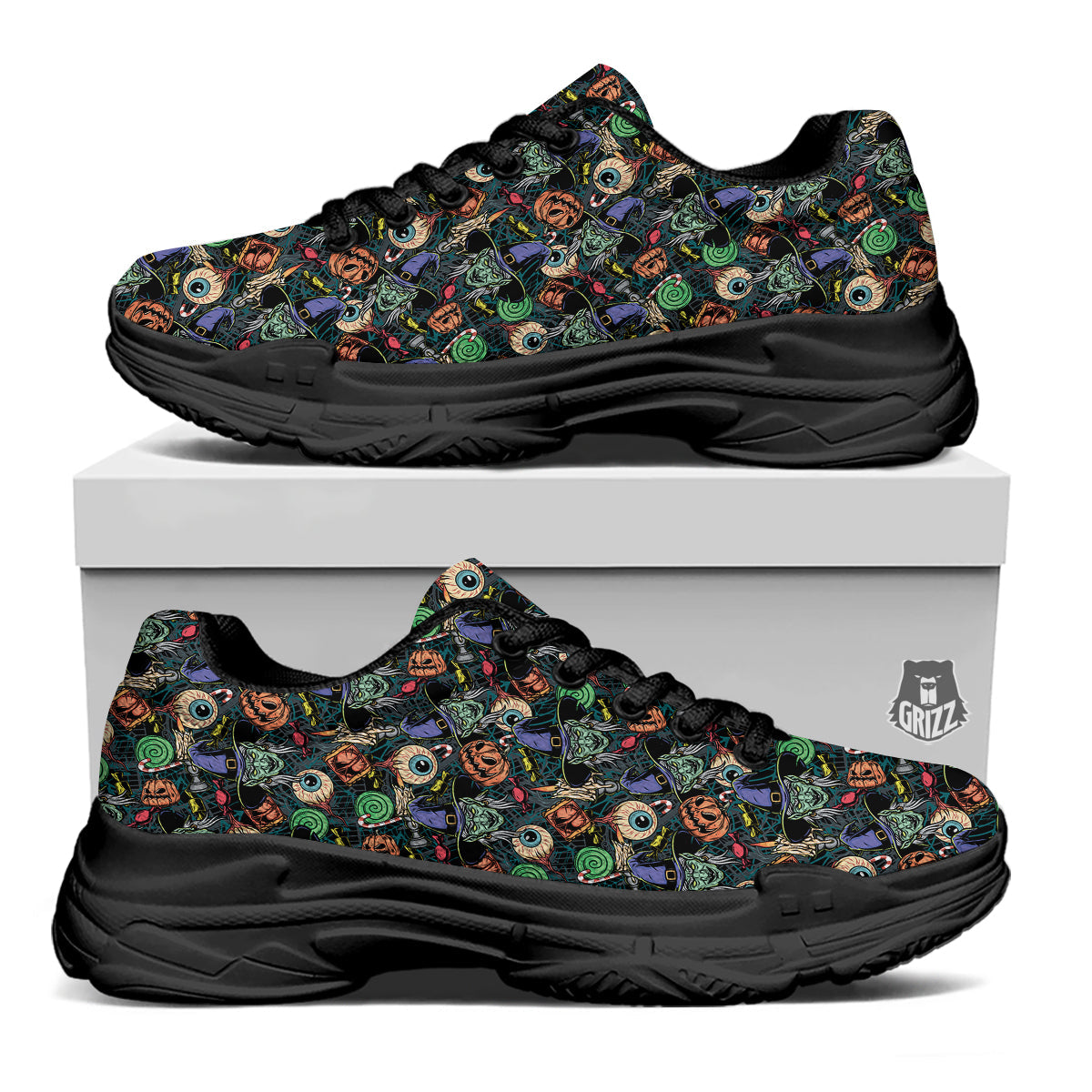 Witch Halloween Elements Print Pattern Black Chunky Shoes-grizzshop