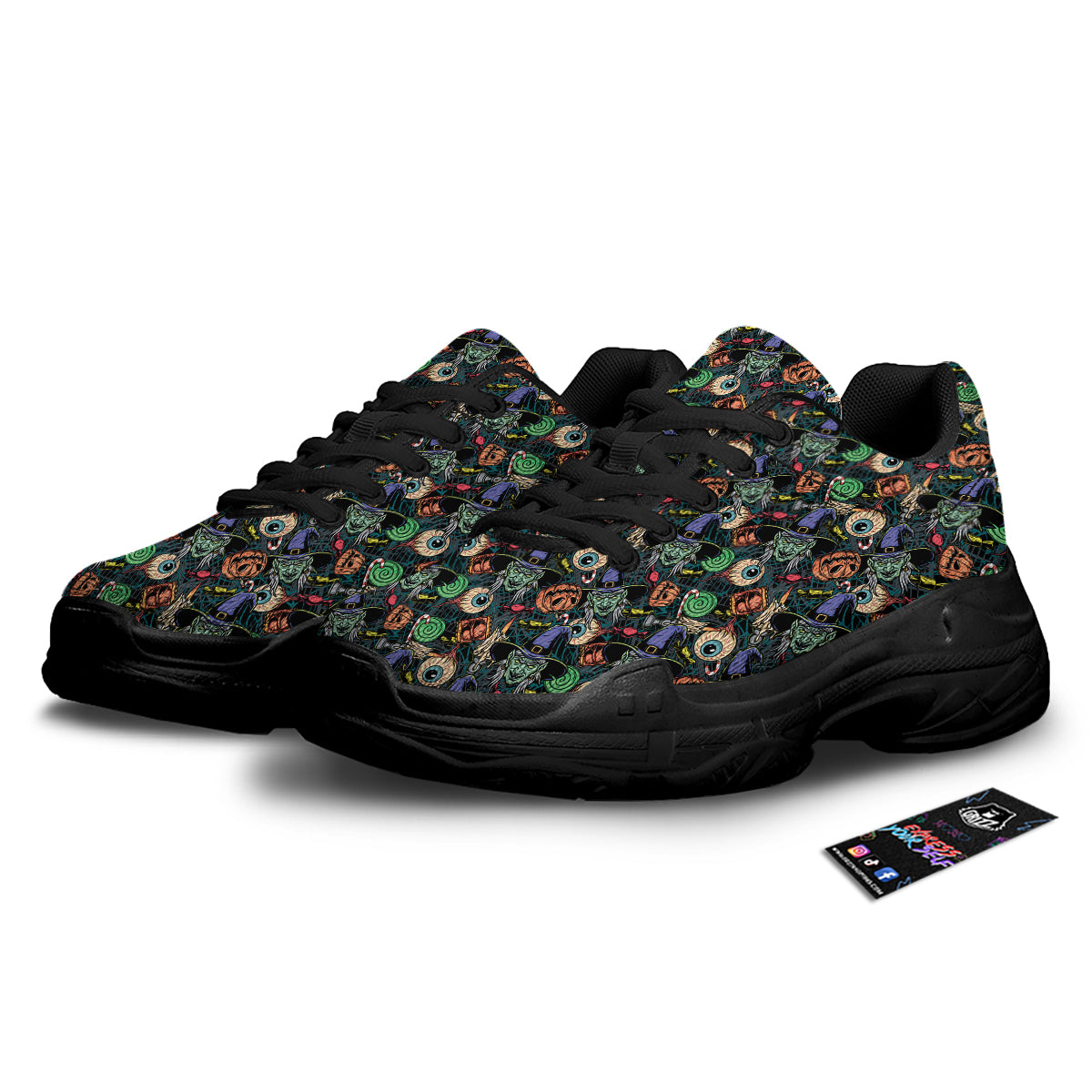 Witch Halloween Elements Print Pattern Black Chunky Shoes-grizzshop