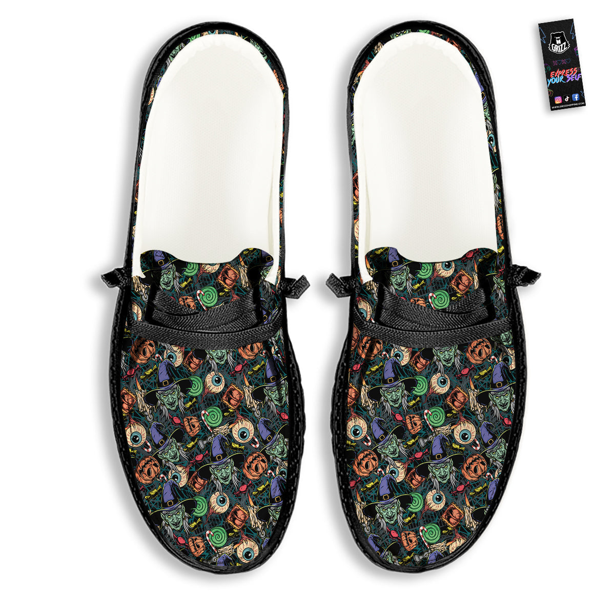 Witch Halloween Elements Print Pattern Black Loafers-grizzshop