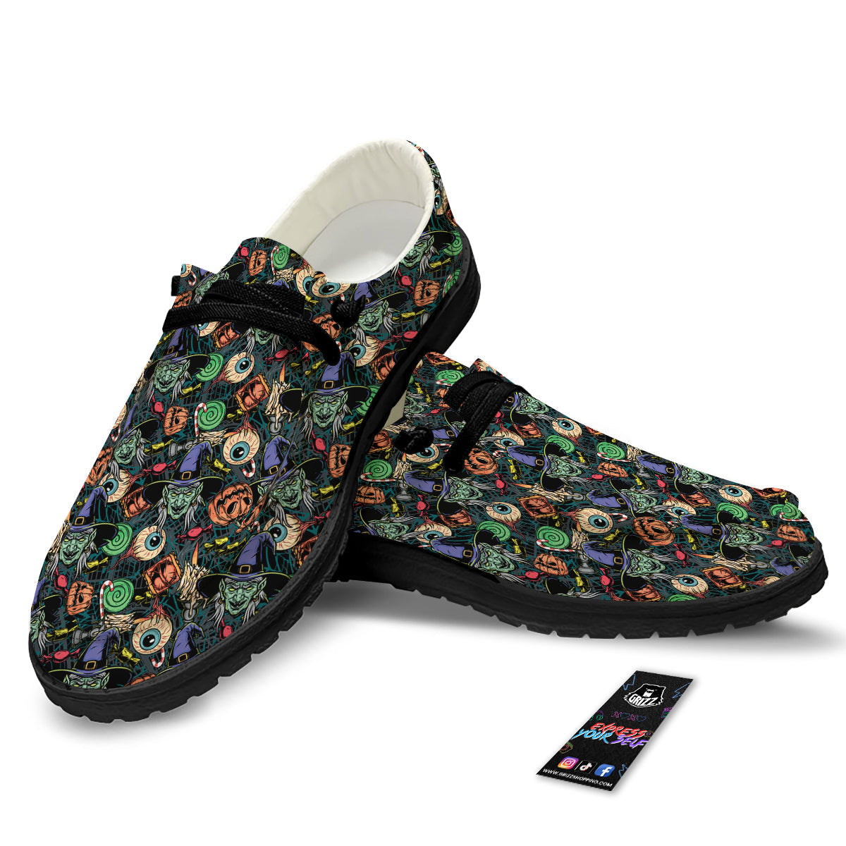 Witch Halloween Elements Print Pattern Black Loafers-grizzshop
