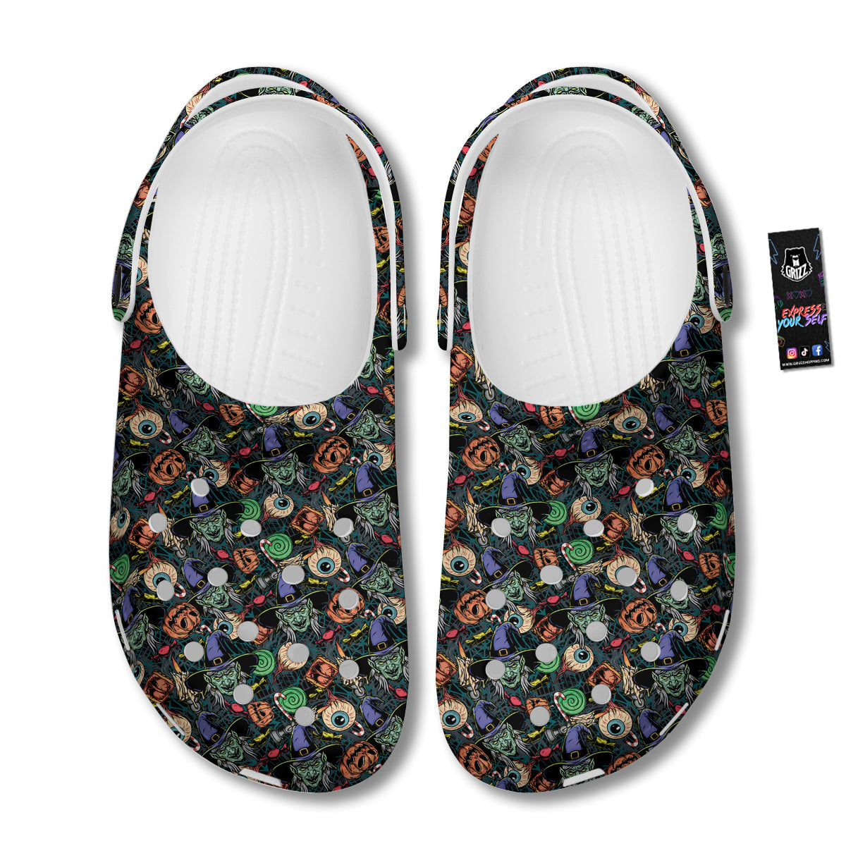 Witch Halloween Elements Print Pattern Clog-grizzshop