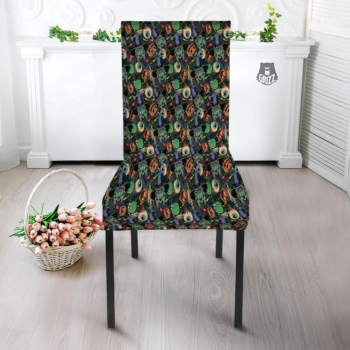 Witch Halloween Elements Print Pattern Dining Chair Slipcover-grizzshop