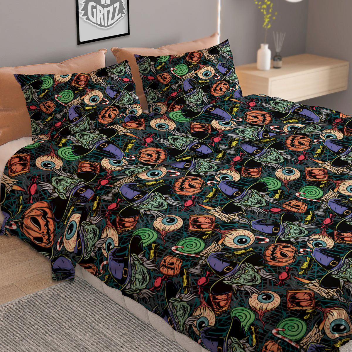 Witch Halloween Elements Print Pattern Duvet Cover Bedding Set