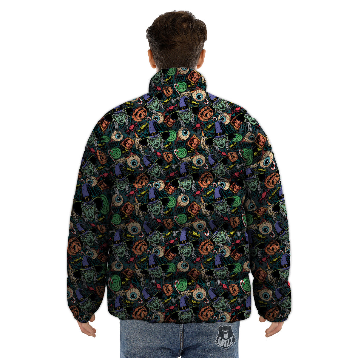 Witch Halloween Elements Print Pattern Puffer Jacket-grizzshop