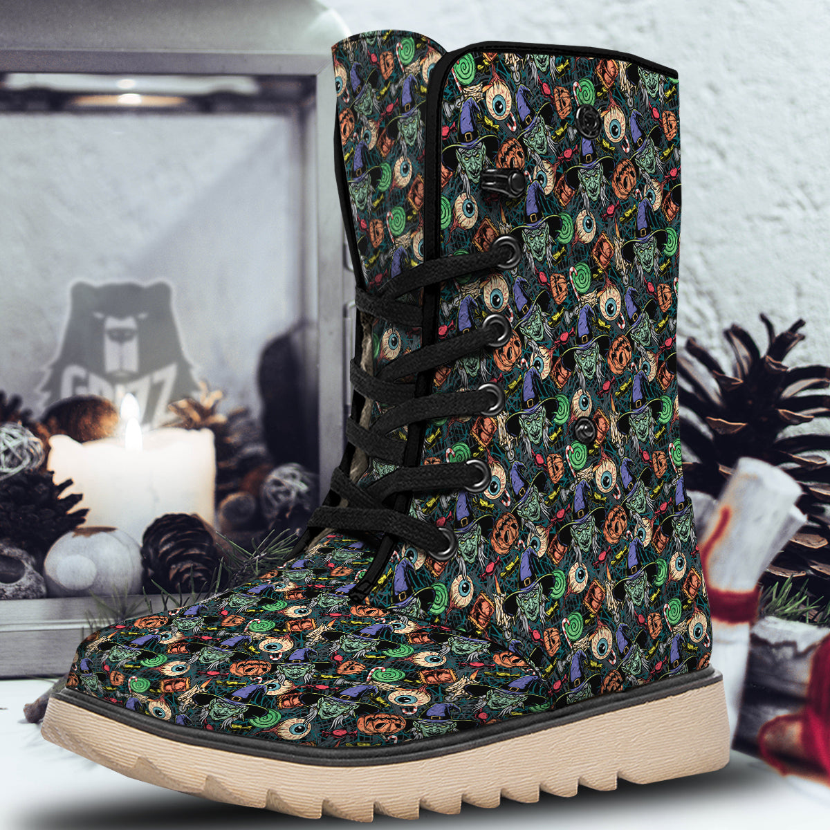 Witch Halloween Elements Print Pattern Snow Boots-grizzshop
