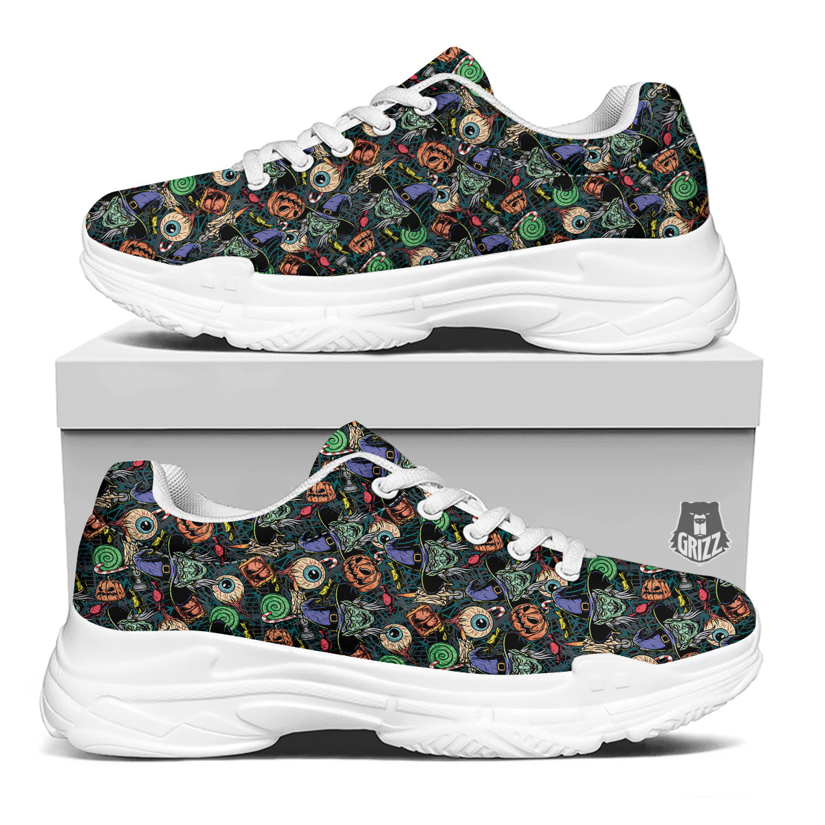 Witch Halloween Elements Print Pattern White Chunky Shoes-grizzshop