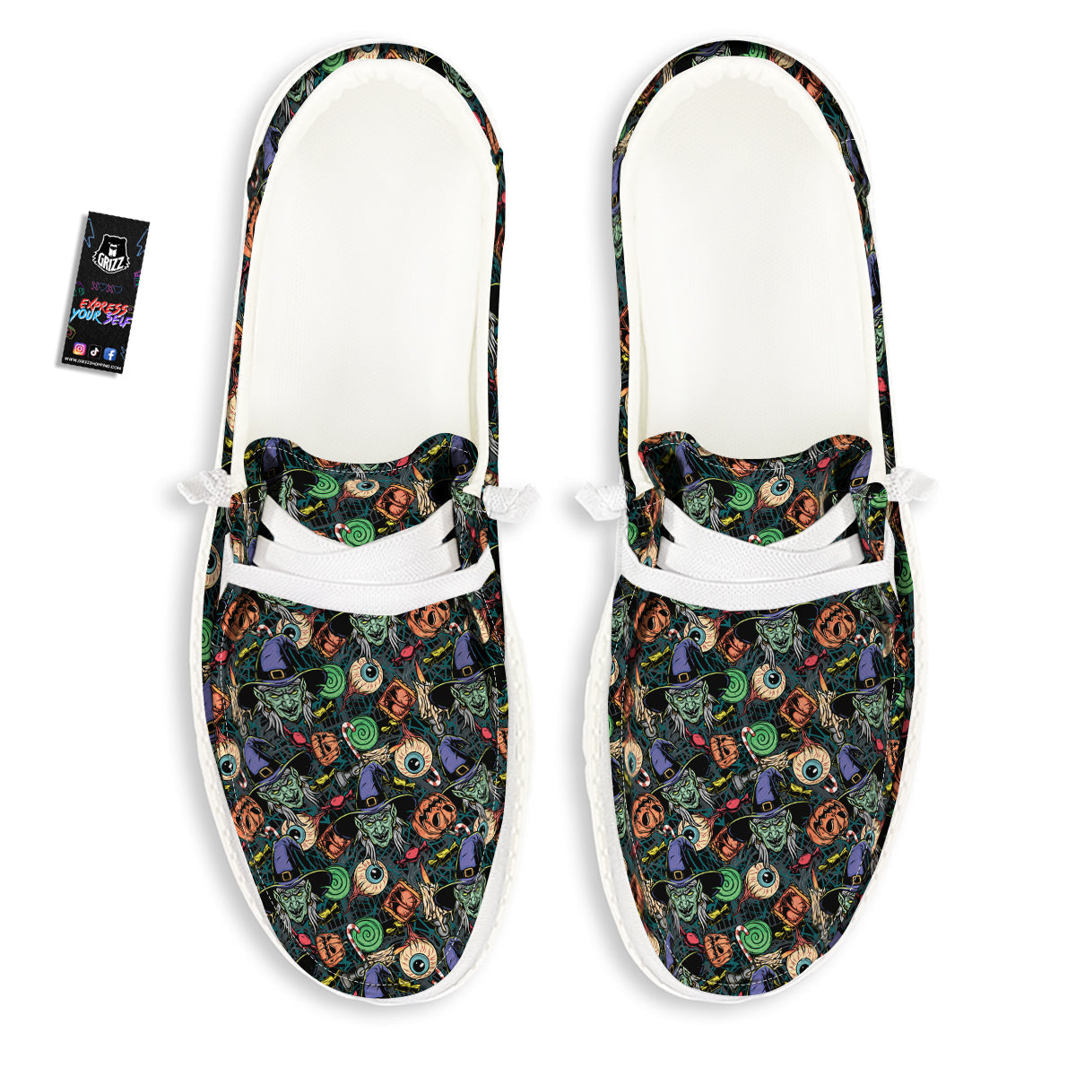 Witch Halloween Elements Print Pattern White Loafers-grizzshop
