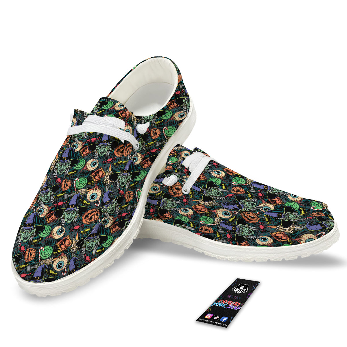 Witch Halloween Elements Print Pattern White Loafers-grizzshop